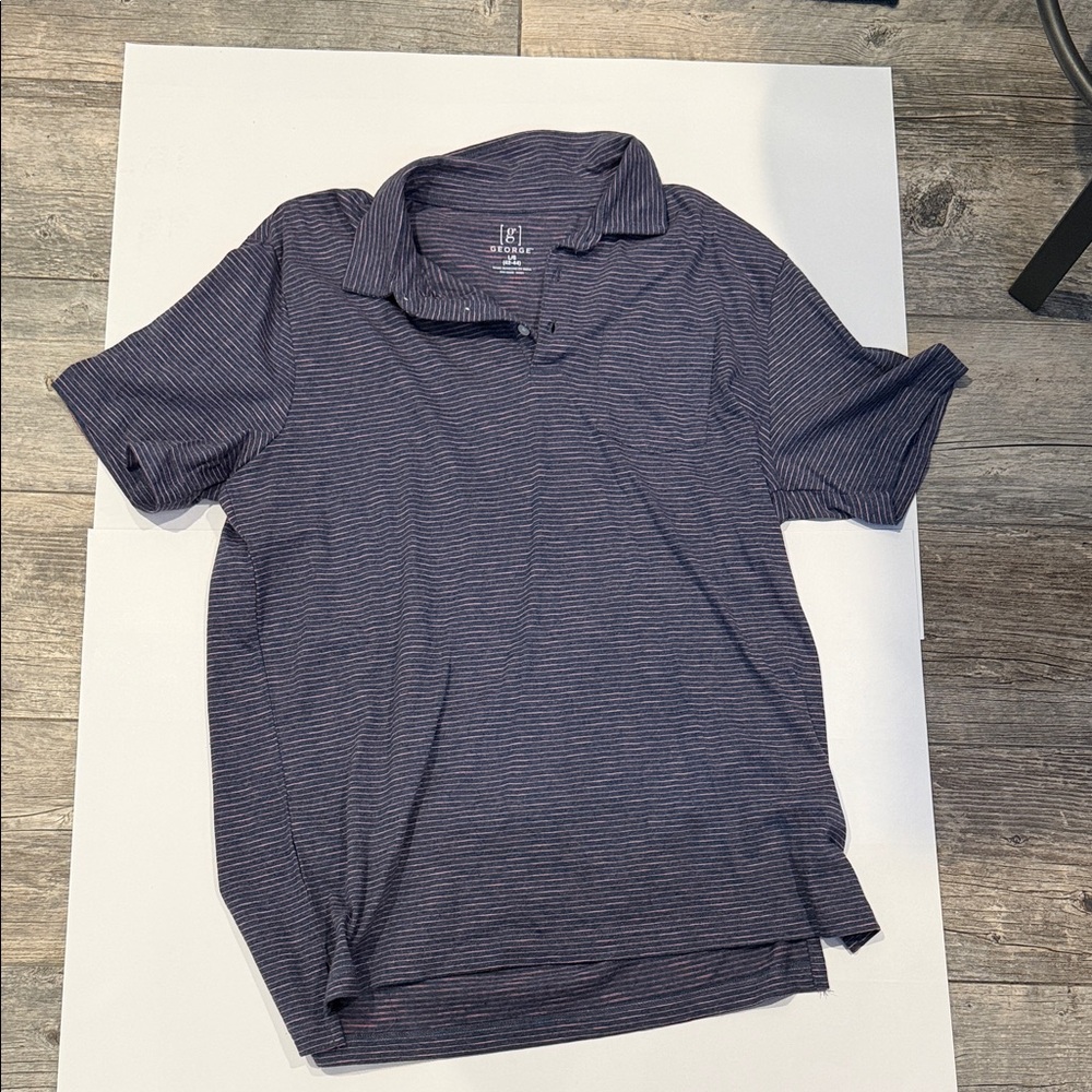 George Men's Polo Shirt - Navy and Pink Stripes